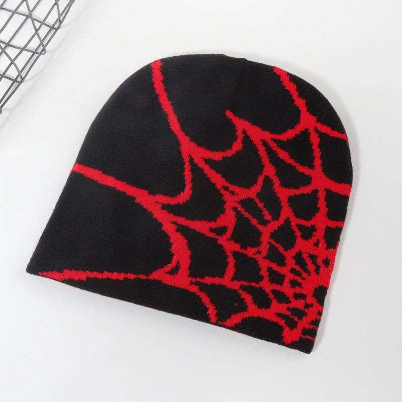 Retro Gothic Spider Web Jacquard Beanie for Women Men Caps Unisex Knitted Warmer Hip Hop Unisex Elastic Knit Hat Skull Cap