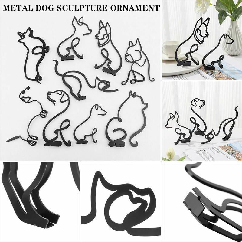 Metal Home Office Dogs Statue Modern Abstract Art Sculpture Ornaments Decoration