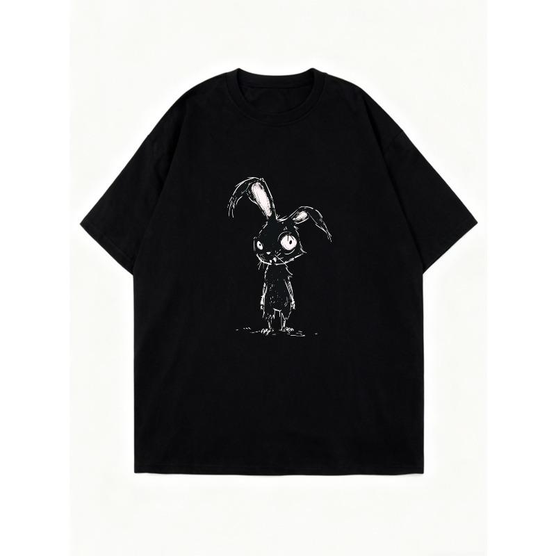 Oversized T Shirt Dress Black Bunny Cartoon Print Casual Streetwear Fashion Women Summer Outfit