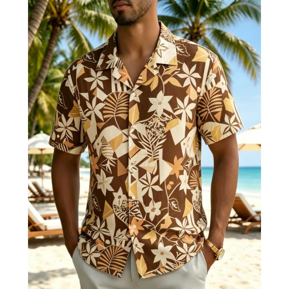 Męska koszula z tropikalnym kwiatowym wzorem, vintage, batik, letnia, casualowa, plażowa