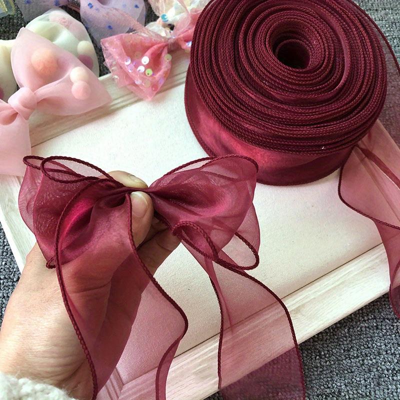 1 Roll - 9.144meter Solid Color Organza Ribbon with Wavy Edge for Wedding Bouquets, Gift Packaging, and Party Decor - Available In Purple/Red