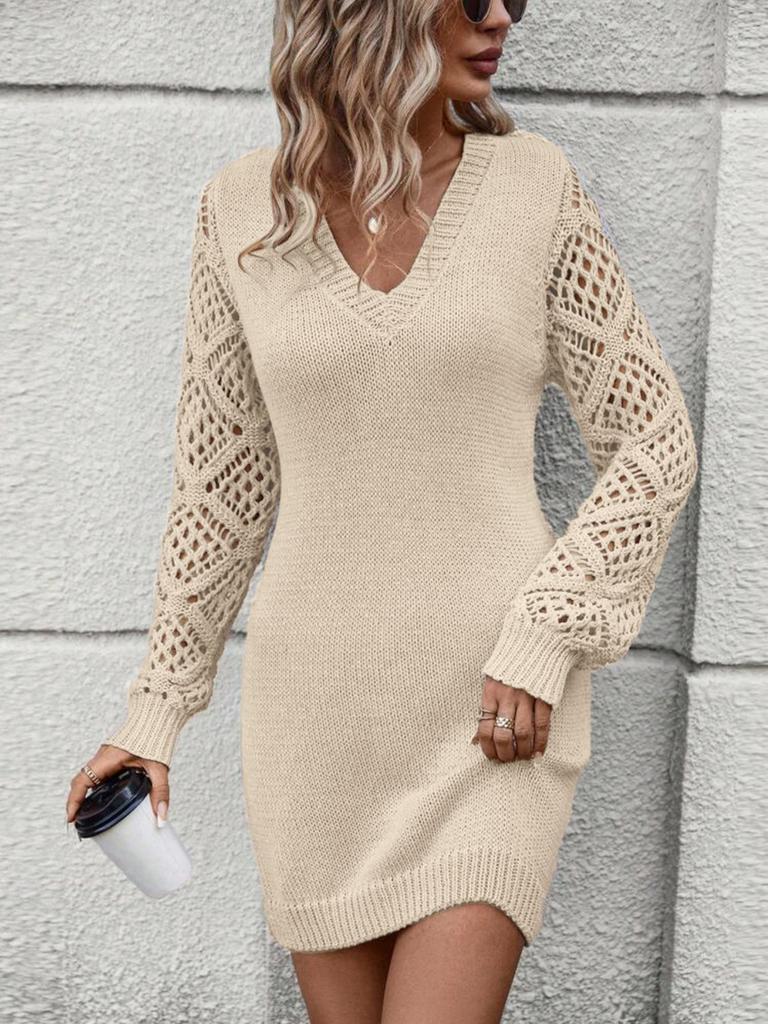 Color Block Open-Front Knit Sleeves Sweater Dress