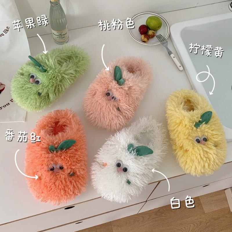 Female winter cute little orange plush cotton slippers warm home indoor confinement soft bottom bag head slippers