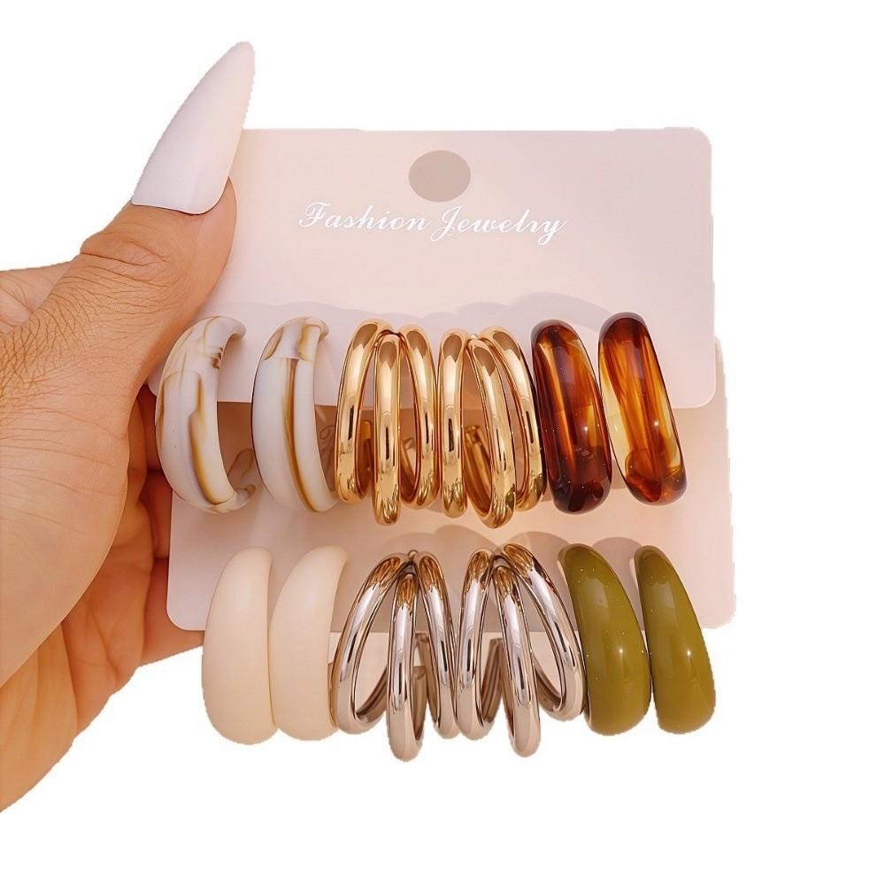 3/6 Pairs New Round Drop Pendant Earrings C-shaped Bohemian Hoop Earring Set Gold Minimalist Dangle Earring Gifts