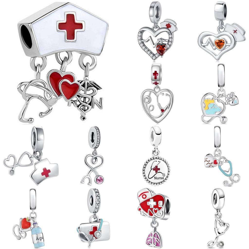 Trinkets Copper Doctor Nurse Stethoscope Medicine Box Charm Fit Original Brand Bracelet Necklacejewelry Gift