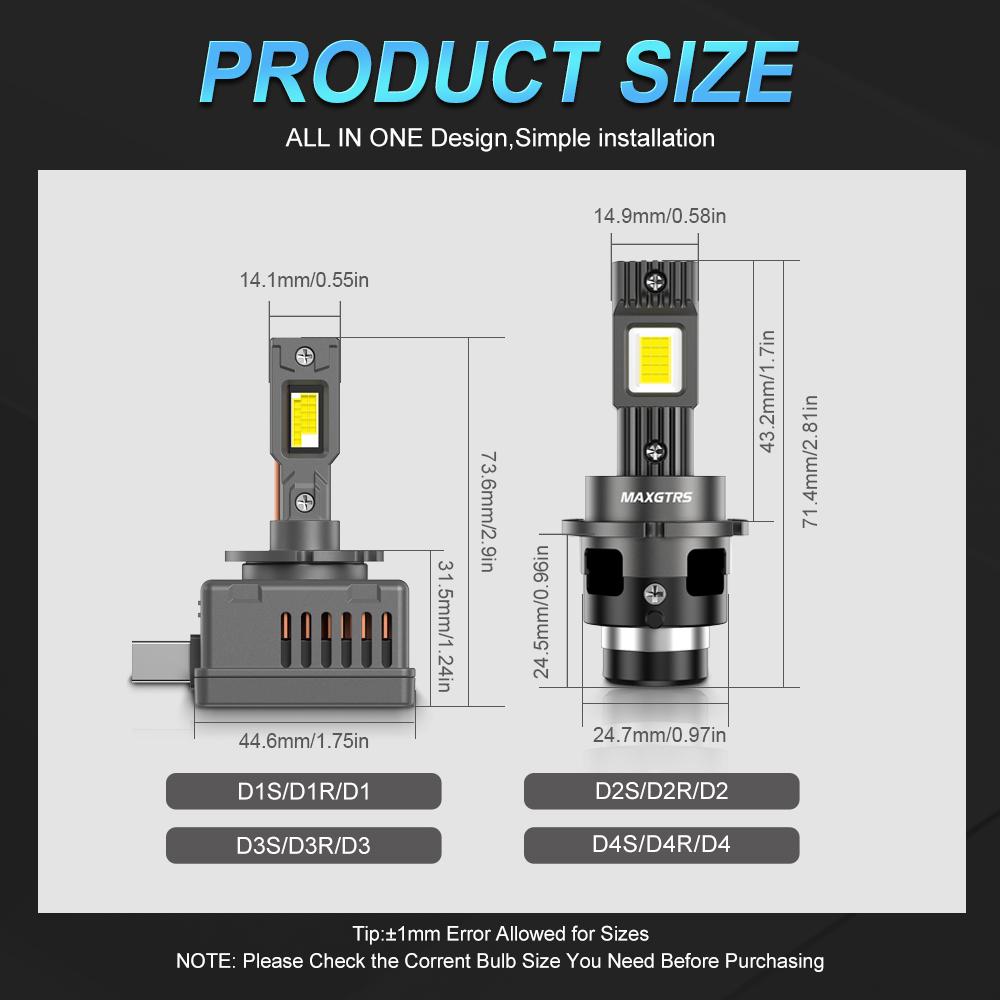 MAXGTRS D1S D3S LED Canbus D2S D4S D1R D2R D3R Headlight 90W 6000K 28000LM Auto Xenon Bulbs Replacement Plug&Play 12V