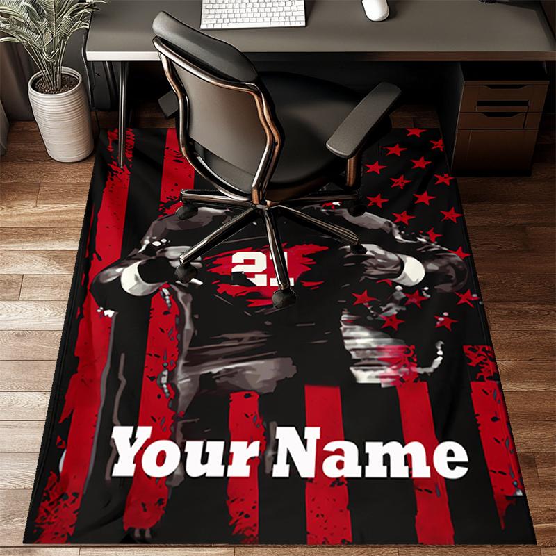1PC Custom Name American Football Player Theme Floor Mat Ideal for Living Room, Game Rooms, Office, Bedroom,Floor Mat Playful Design