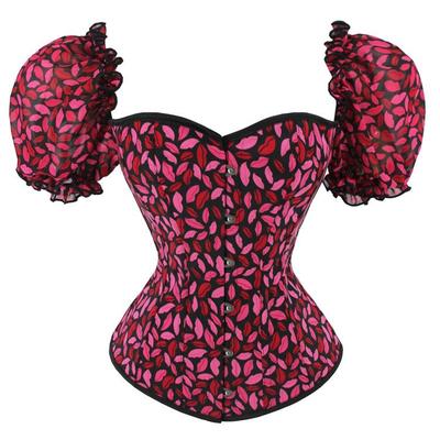 Women's Court Style Red Lipstick Print Short Sleeve Waist Cincher Body Shaper with Bust Support