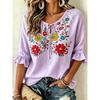 Women's Boho Geometric Tribal Print Tie Front Blouse, Casual Loose Top for Spring Summer Daily Wear