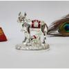 Kamdhenu Cow and Calf Idol with Red Accents | Shiny Silver Finish | 7.62 Cm Decorative Gau MATA Murti for Home Temple, Gift & Office