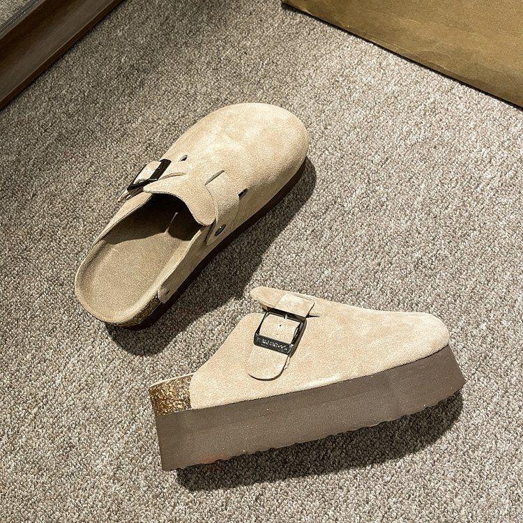Muffin shoes cork tide inner height increase women's wear half drag fashion Birkenstocks thick-soled Birkenstocks head