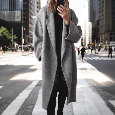 Women Woolen Coat Long Jacket Autumn Winter Thick Overcoat Button Pockets Turn Down Collar Office Lady Woolen Outerwear