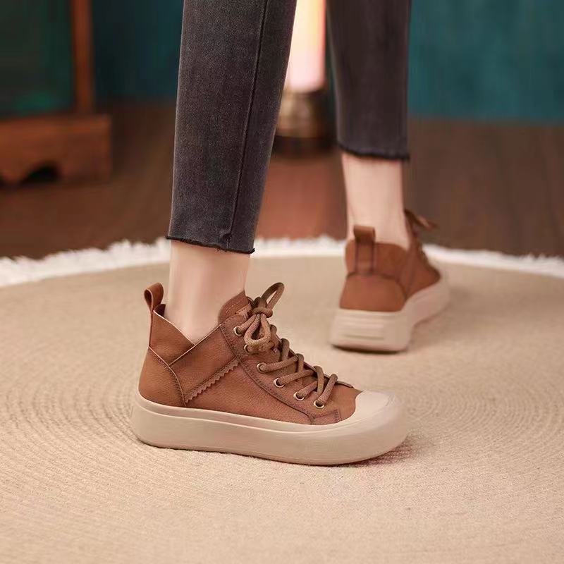 

Высокие дышащие женские туфли на весну и осень, мягкие женские туфли на платформе, популярные новинки 2024 года, универсальные повседневные туфли на шнуровке для женщин 40 светло-коричневого