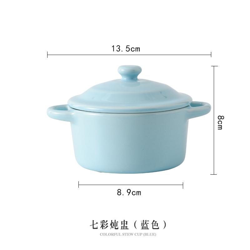 Bowl with Lid  Double Ear Bowl, Stew Pot, Dessert Bowl, Ceramic Bowl Steamed Egg Bowl Household Baby Bowl  Tableware Small Bowl