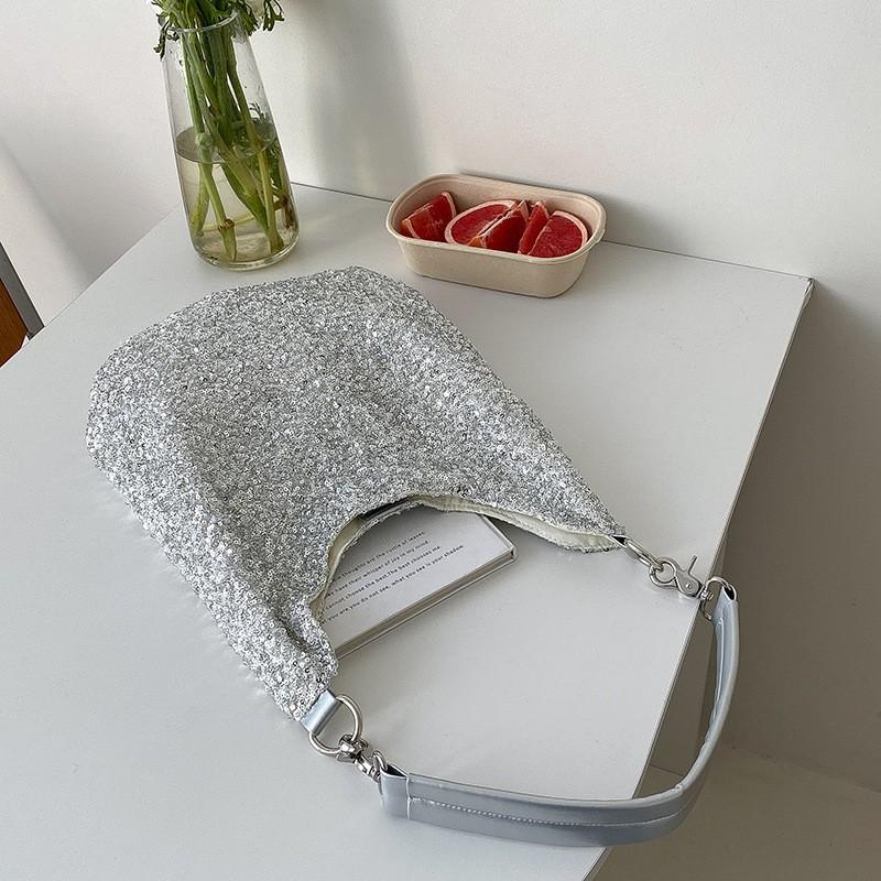 Korean Fashionable Casual Shiny Large-capacity Shoulder Bag Women's 2025 Light Luxury Niche High-end Beaded Tote