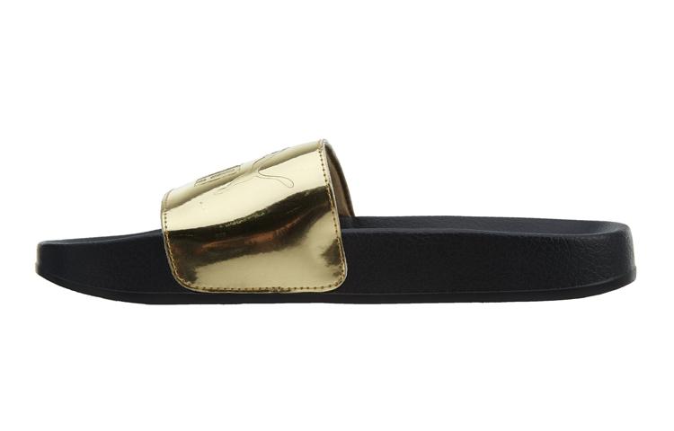 PUMA Leadcat Mirror Kids Slippers Black Gold Teenagers 367220-01 37