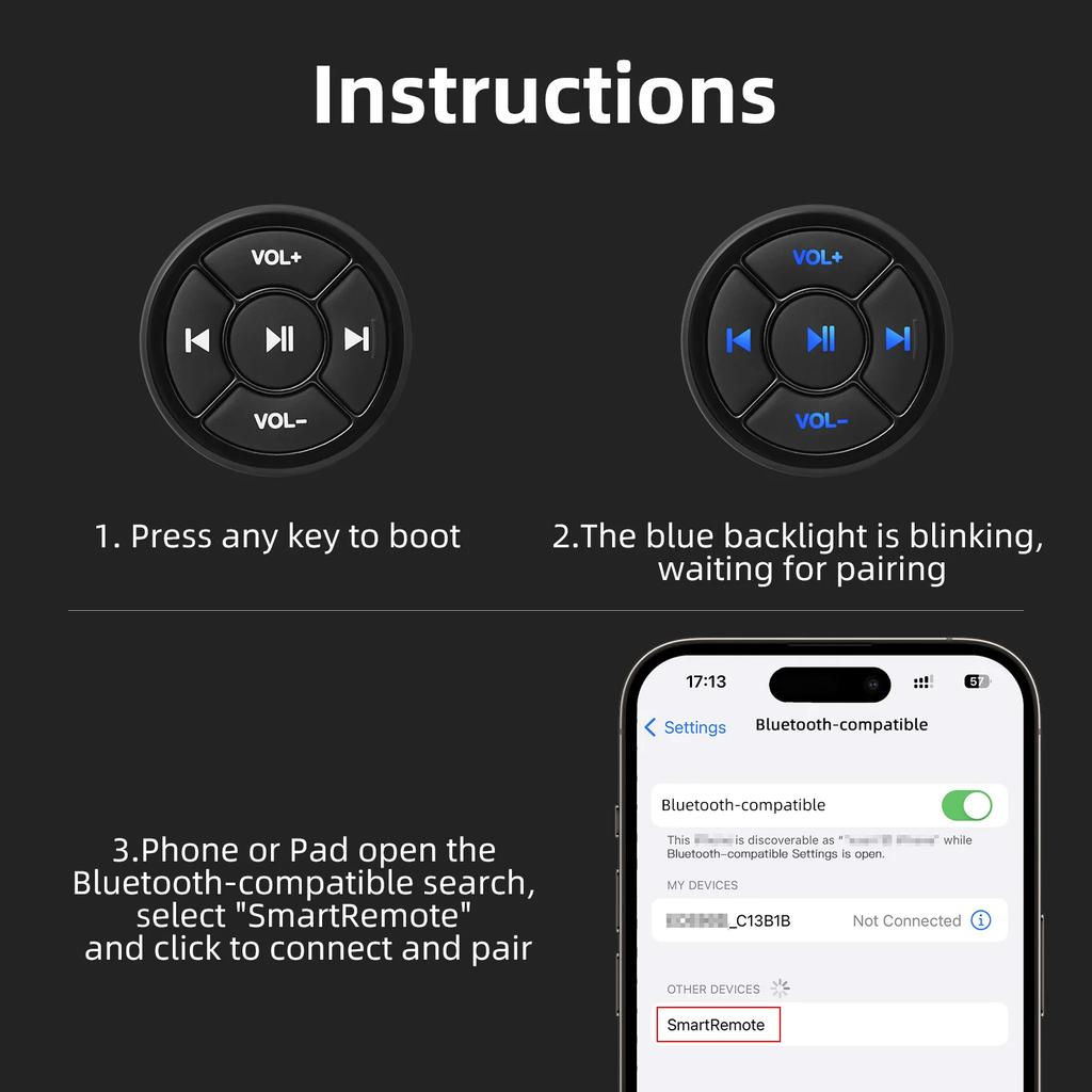 Wireless Smart Remote Controller Bluetooth-compatible 5 Keys Music Play Remote Control For IOS Android Convenient For Driving