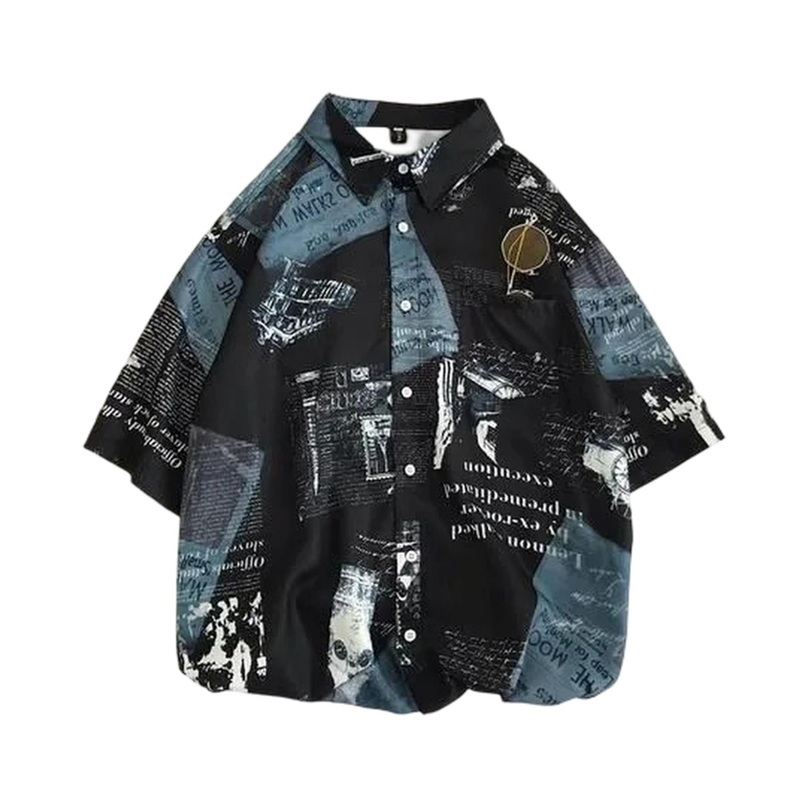

Women Casual Button Down Collared Short Sleeve Shirt Loose Fit Printed Blouse for Everyday Wear Office and Leisure Outfits XL чёрный