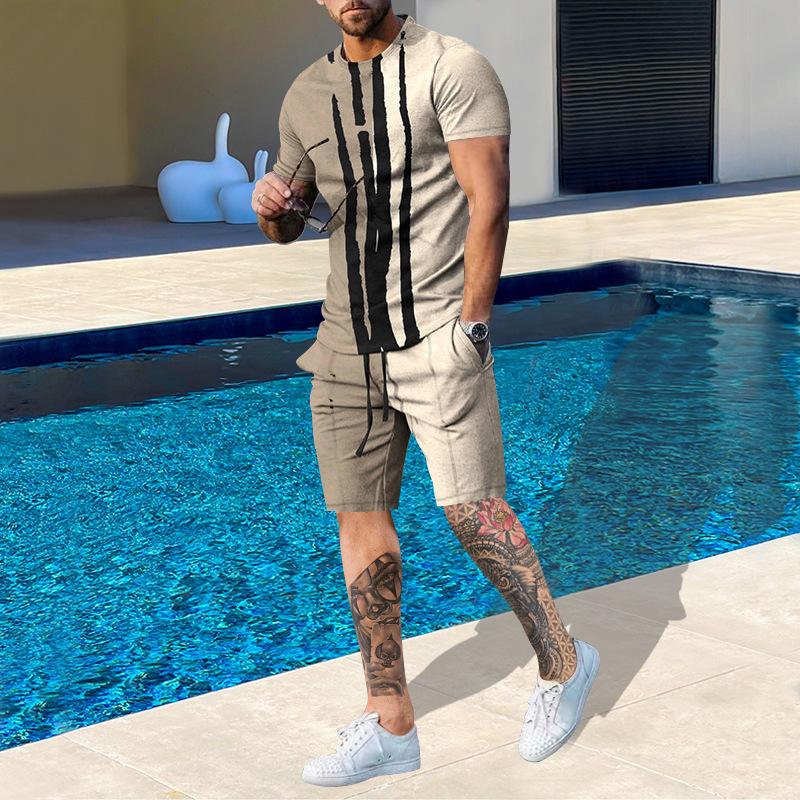 Plus Size Men's Summer Suit Round Neck Short Sleeved Shorts 3D Printed Loose Men's Casual Sports Set