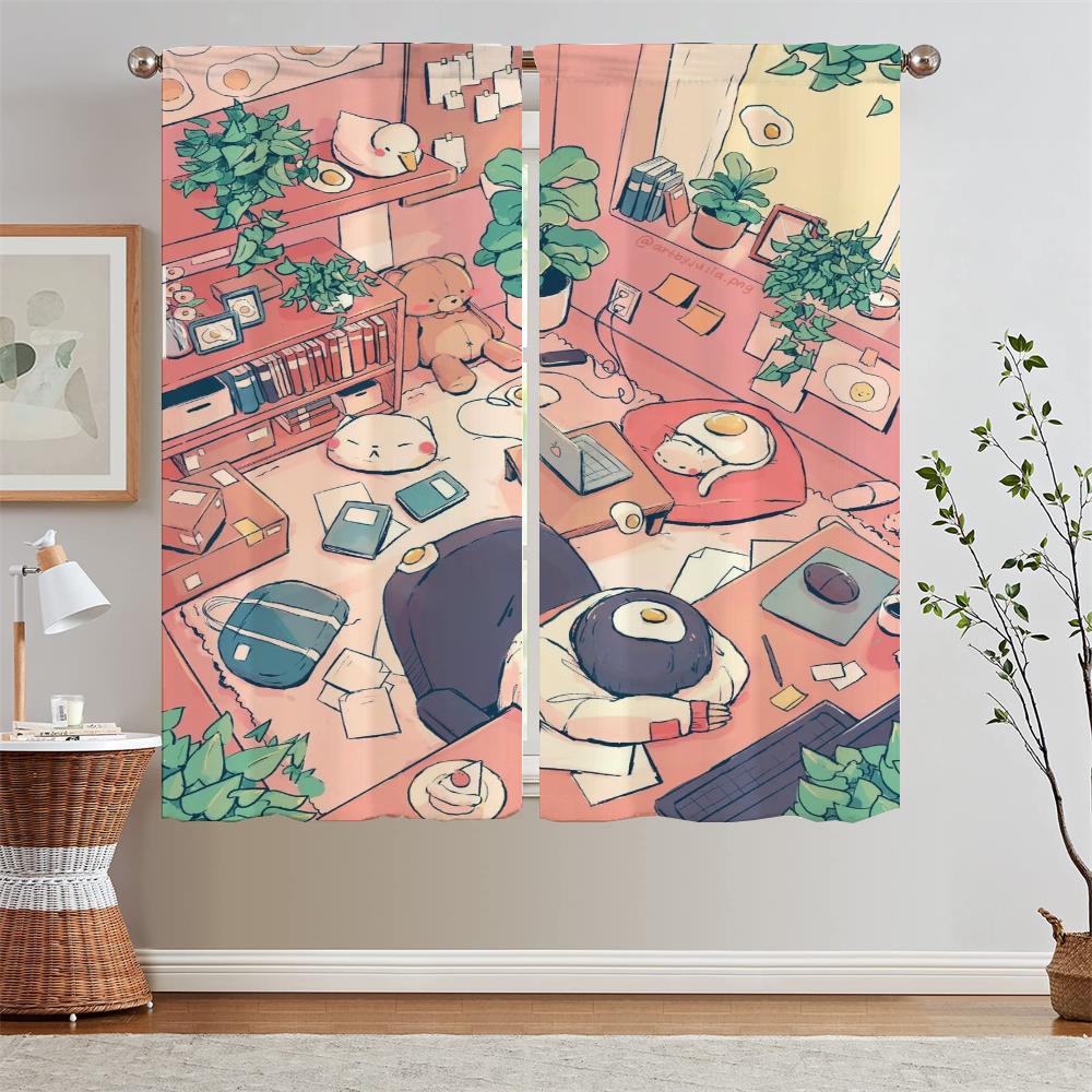 CUTE Bedroom Curtains 2 Pieces Blackout Curtains for Window Beaded Curtain Tiebacks Partition Tulle In Kitchen Blind Blinds Room