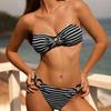 Black & White Striped Bandeau Bikini - Sexy Fashion Swimwear
