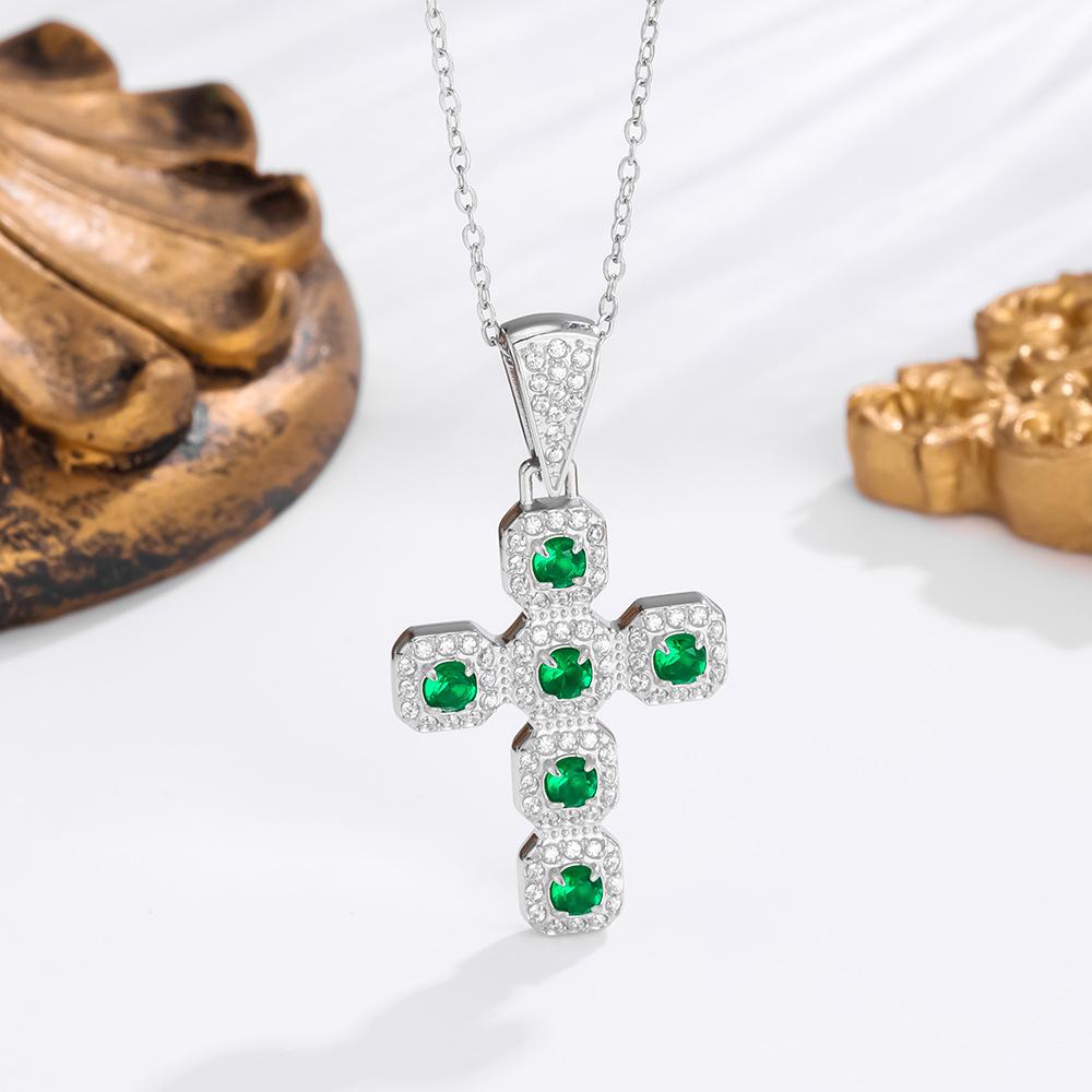 2026 Stone Cross Necklace Fashion Light Luxury Necklace Jewelry Premium Jewelry Full Diamond Men's Necklace