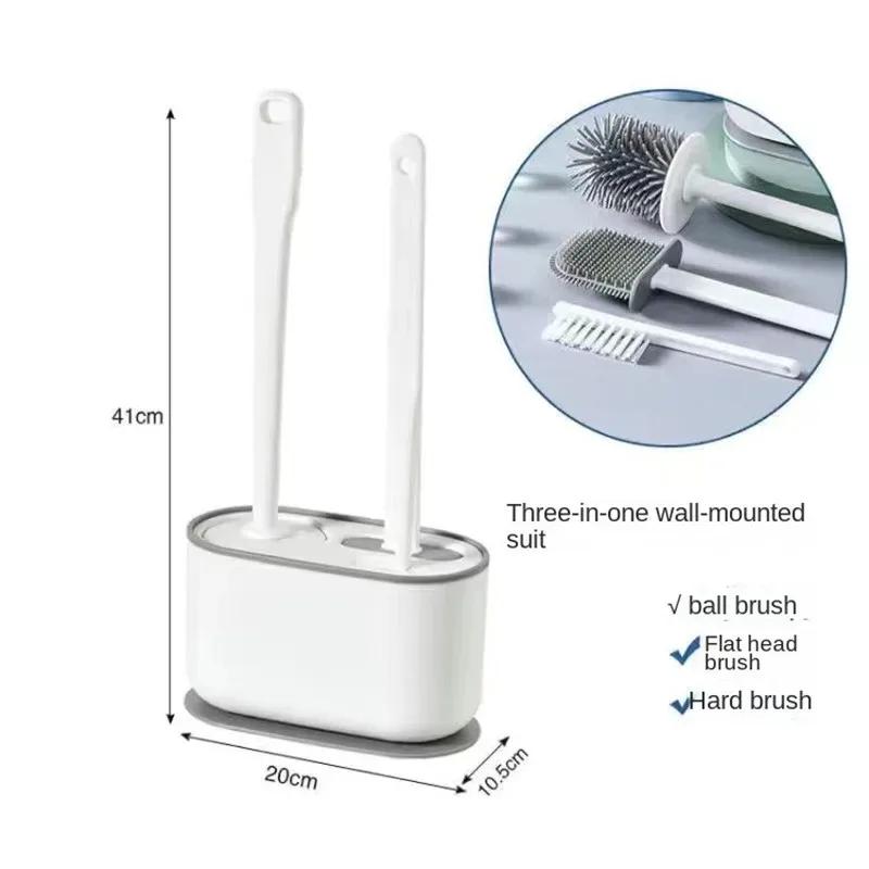 Toilet Brush Mounted No Punching Wall Multi-functional Silicone Tools with Bracket Home Bathroom Accessories Sets