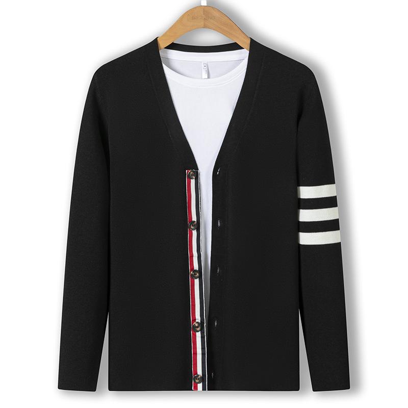

Новая осенняя повседневная куртка мужская полосатая вязаная кардиган с V-образным вырезом молодежный свитер мужская куртка 125