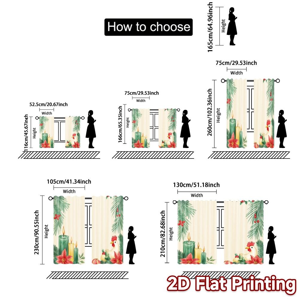 Set Of 2 Curtains Christmas Candle Poinsettia Penguin Pine Creative Chic Polyester Versatile All Bedroom Curtain For Sleeping Area Made