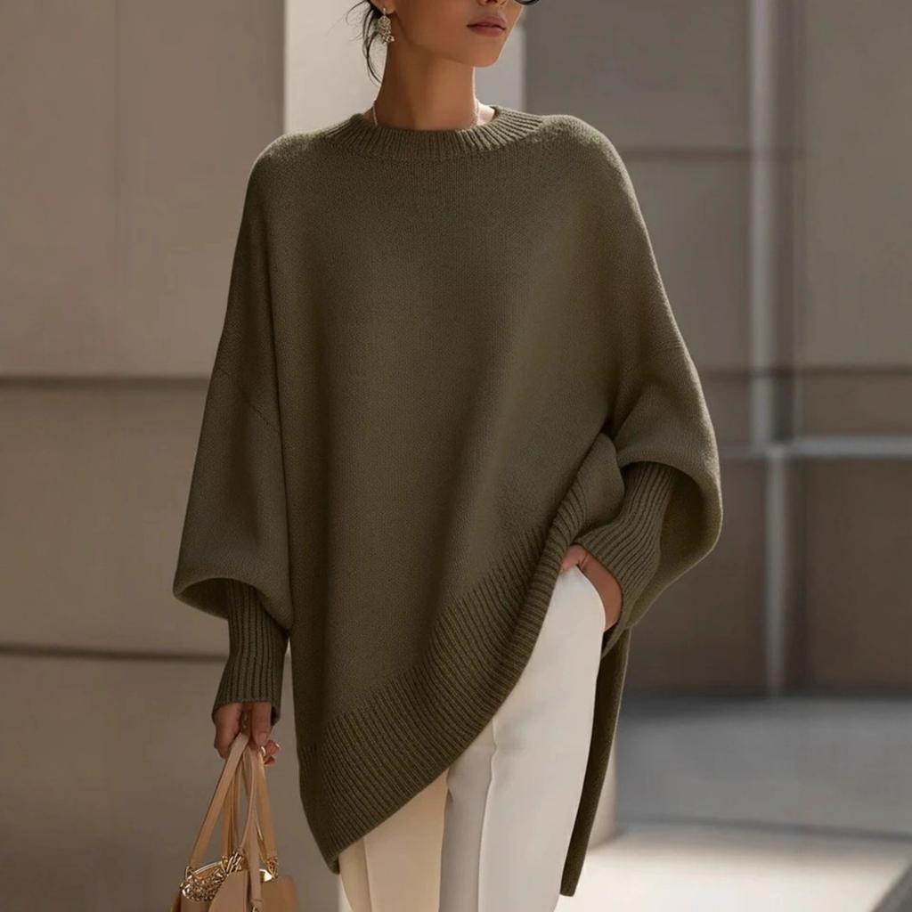 Women's Crew Neck Long Sleeve Knit Top Loose Fit Casual Solid Thick Faux Cashmere Oversized Pullover