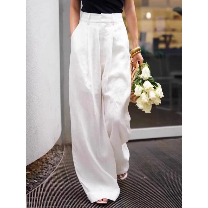 

Chic Coffee-colored High-waisted Wide-leg Linen Pants for Women - Drapey, Stylish, and Casual Long Pants Extra Large белый