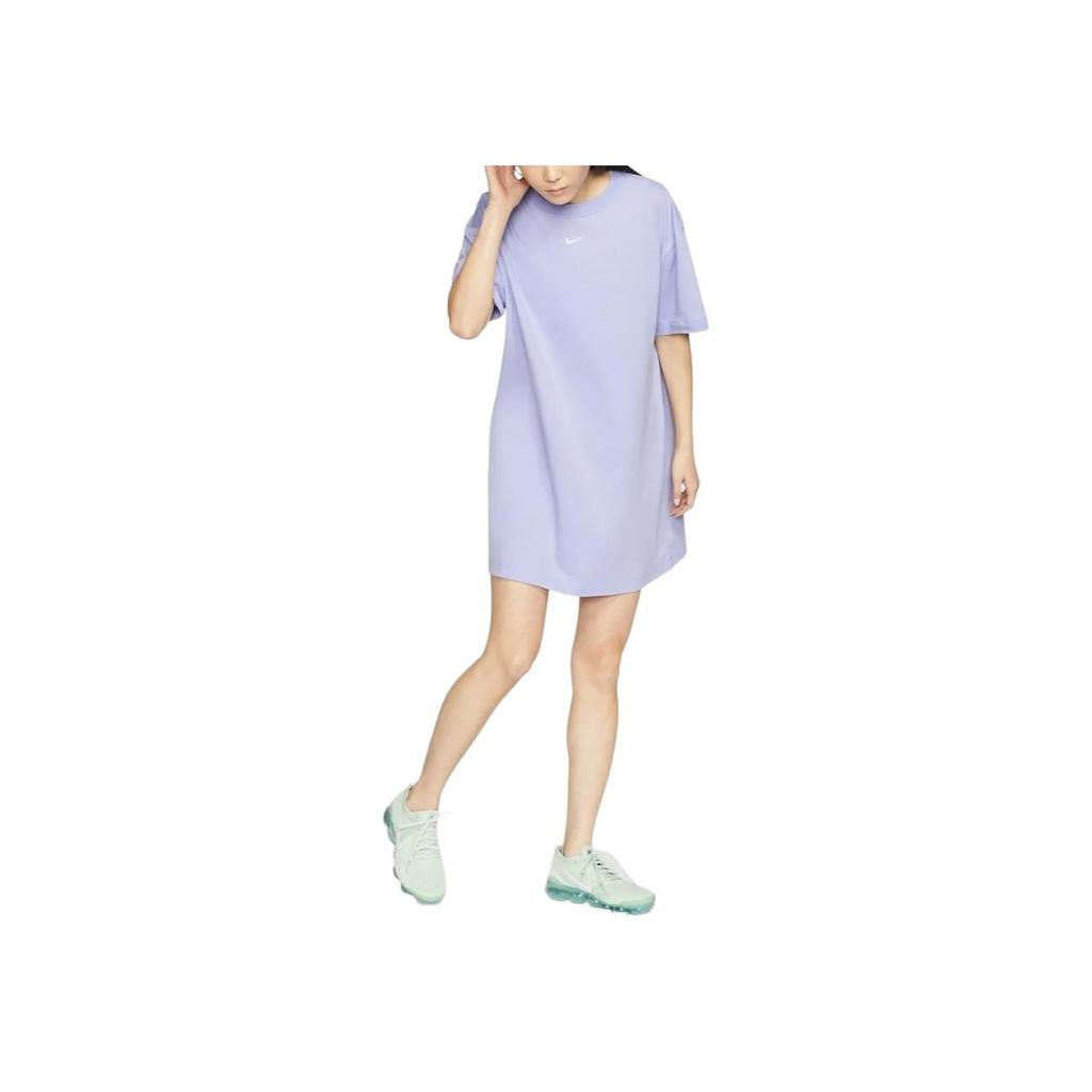 Nike Sportswear Dress Solid Color Embroidered Small Logo Casual Sports Knit Short Sleeve Dress Women dresses Dopamine-Purple CJ2243-569