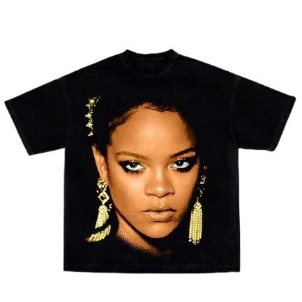 

2026 Unisexs Womens Cotton Tees Fashion Singer RIHANNA TShirt Ummer Casual Short Sleeve Round Neck Clothing Loose Tops Trend Y2K S