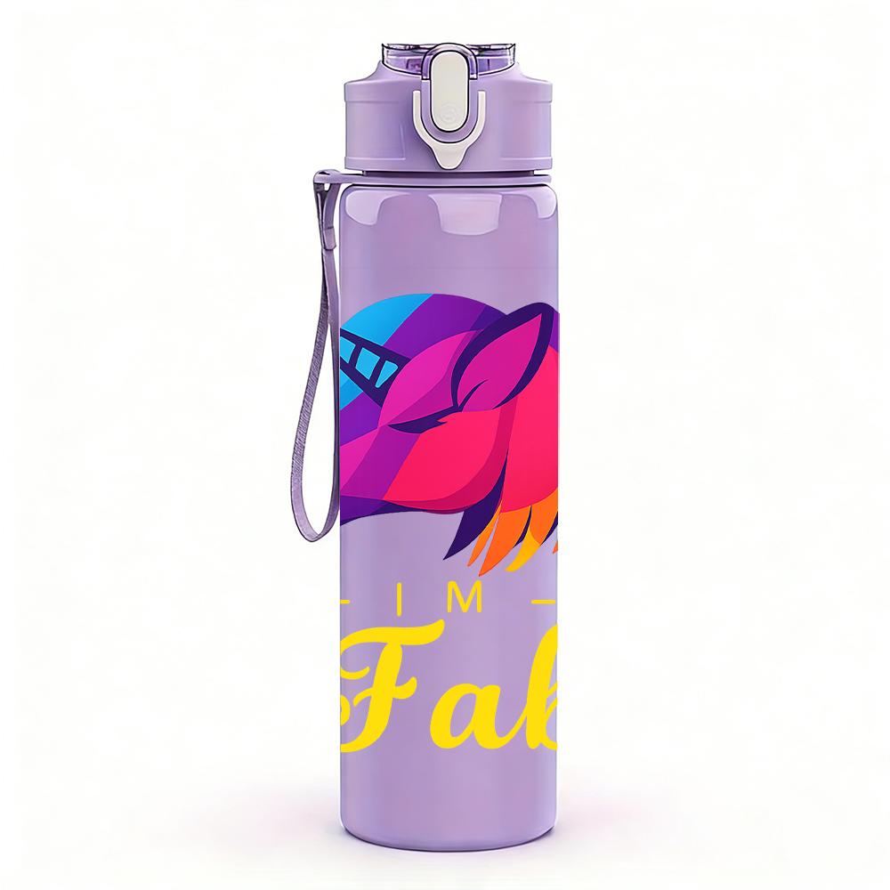 1PC Rainbow Unicorn Fab Letter Art 750ml Color Plastic Sports Water Bottle Leakproof Flip Straw Lid Suitable for Sports Office Home Use