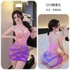 Long night long sexy underwear female sexy gradual change hole hip skirt jacquard neck cross onesie