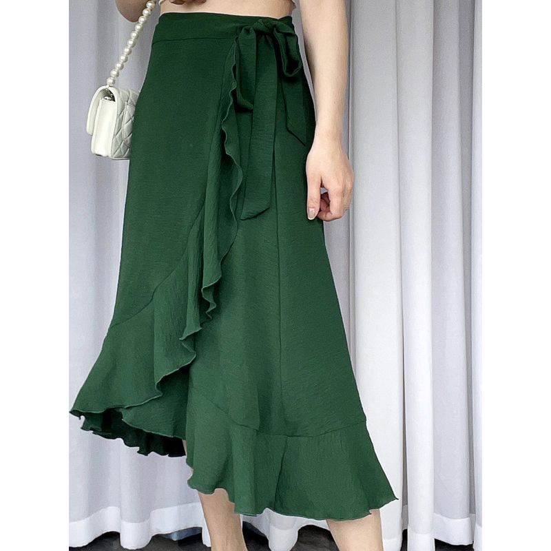 One Piece Lace up Irlong Regular Skirt One Piece Shoelace Irregular Long Dress