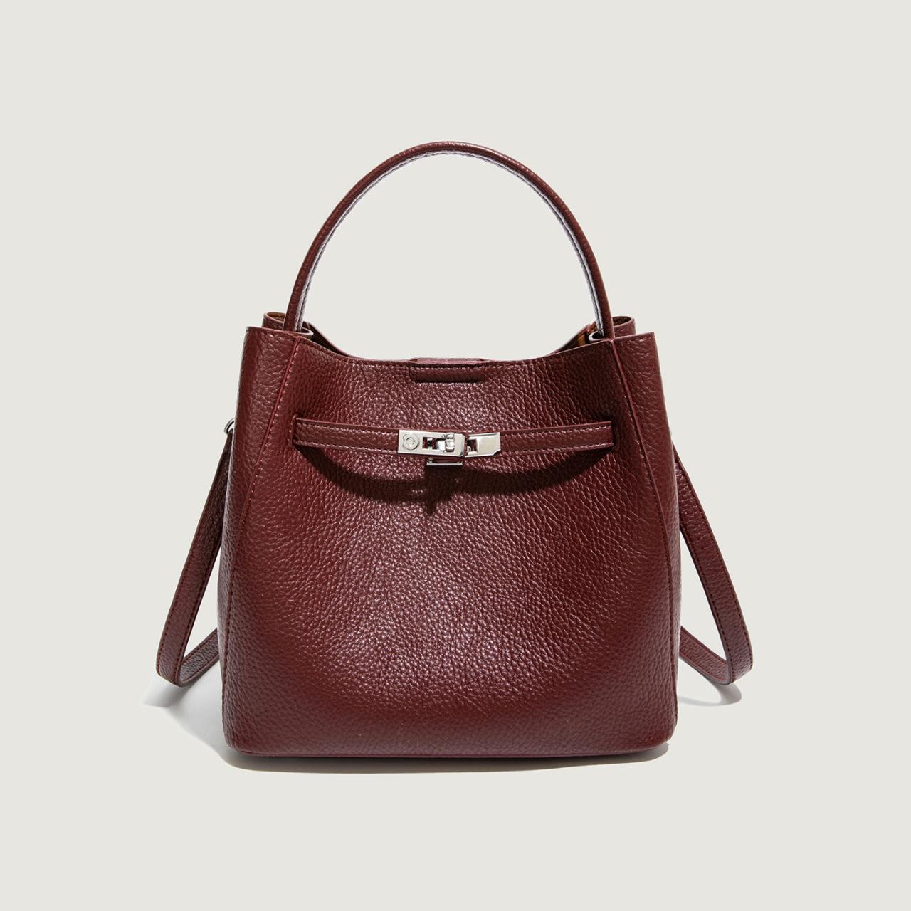 

Korean version soft leather lychee pattern handbag large capacity shoulder bucket bag 2025 new lock messenger bag bag female [Mother and Child Bag]