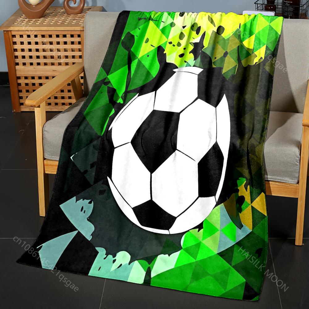 Multi-size Soccer Ball and 3D Grid Pattern Blanket Flannel Material Soft Warm for All Seasons, Home Outdoor Camping Picnics RV