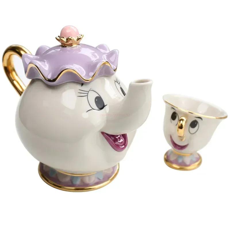 Tekanna Söt Tecknad Skönheten och Odjuret Kaffekannor Mugg Mrs Potts Chip Kopp Te Koppar Kärl Ett Teset Droshipping Skrivbords Present