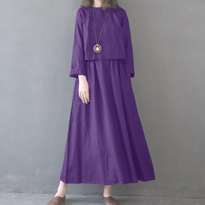 ZANZEA Lässiges, lockeres Langarmkleid mit Rundhalsausschnitt für Damen