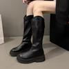 Fashion Vintage Round Toe Knee High Boots Women Designer Back Zipper Square Heels Shoes Ladies Knight Booties