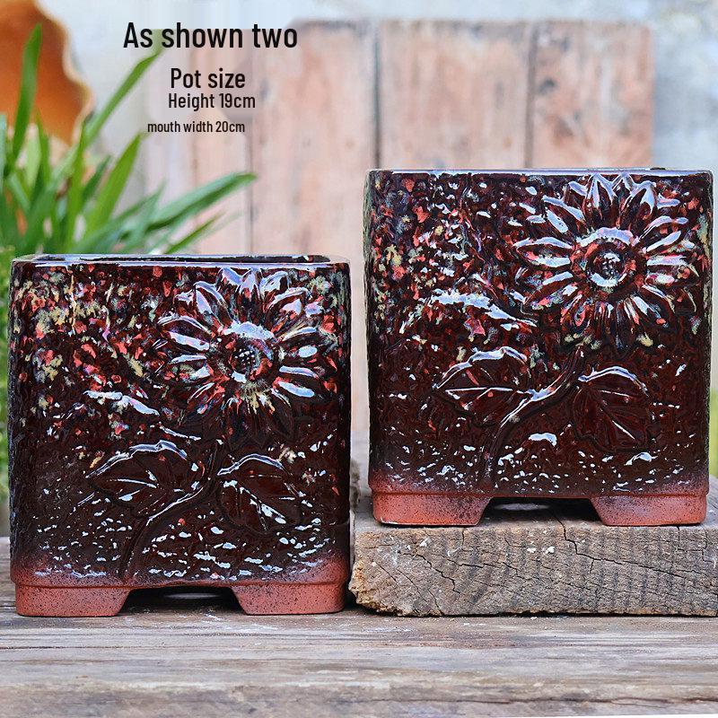 Retro Large Square Pottery Succulent and Orchid Planter