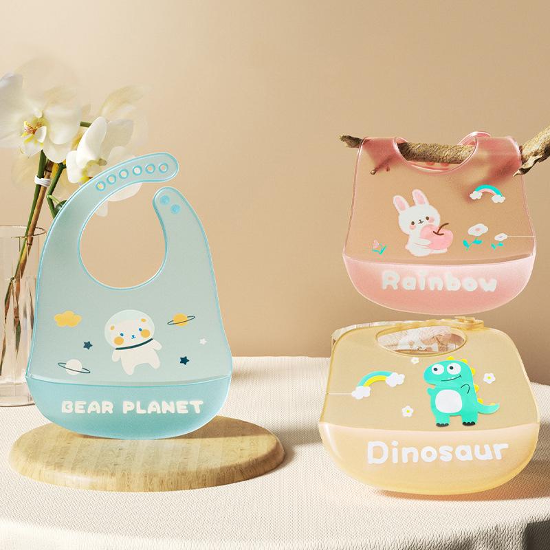Soft Silicone Baby Bibs Cute Cartoon Animal Kids Bib Girl Boy Adjustable Burp Cloths Baby Waterproof Feeding Stuff