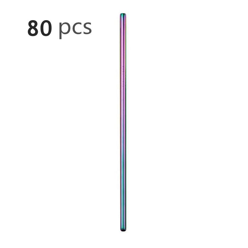 80Pcs 8mm*215mm Reusable Metal Straw 304 Stainless Steel Drinking Straight Bent Straws Eco-friendly Party Bar Accessories