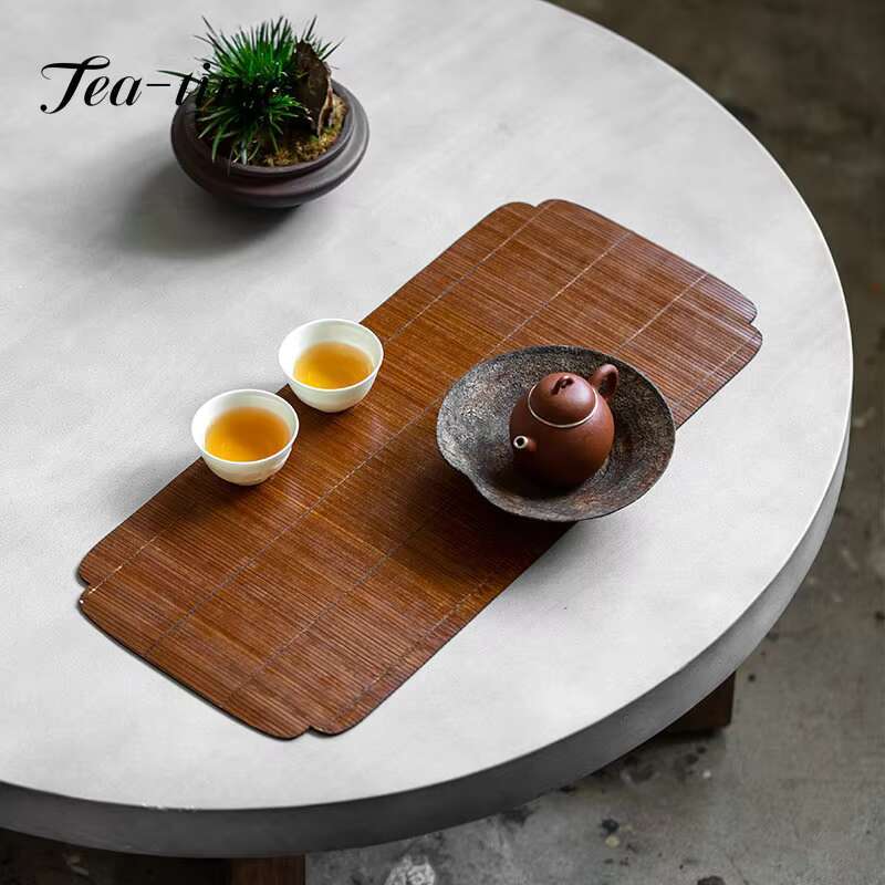 Retro Chinese Style Tea Table Mats Handmade Bamboo Weaving Double Sided Table Mat Household Insulation Pads Teaware Accessories