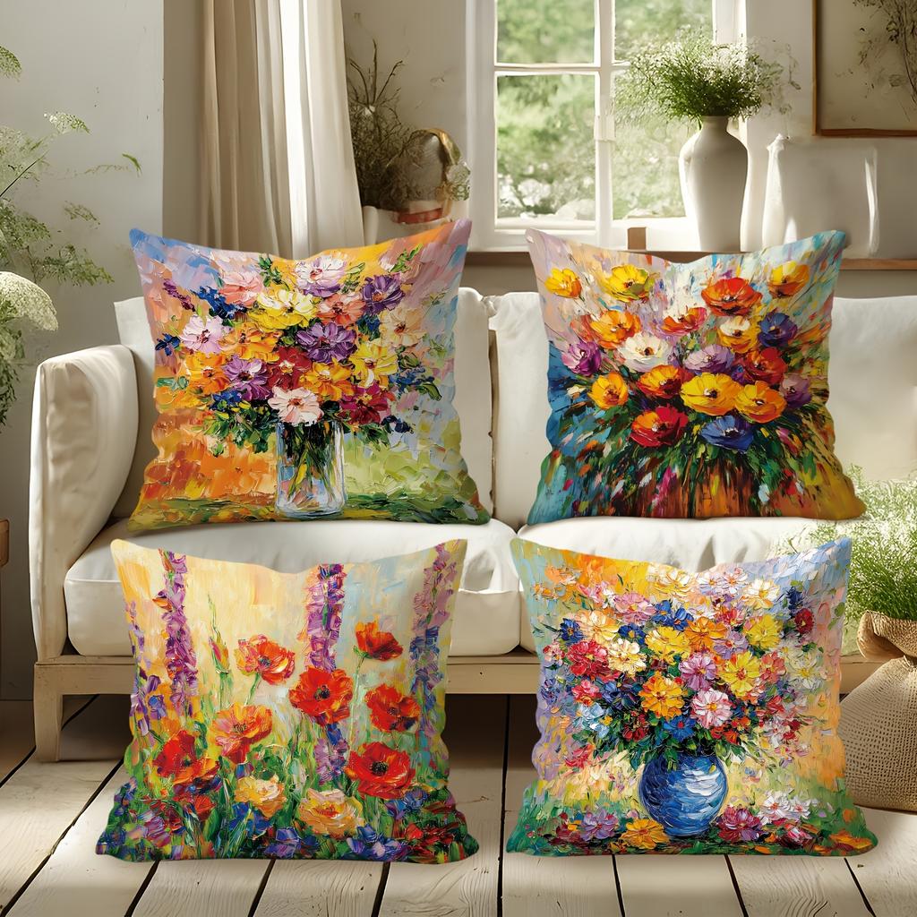 Mountain Wildflowers Pattern Home Decor Pillowcase Bedroom Living Room Sofa Decoration Polyester Cushion Cover with Zipper