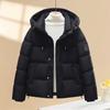 Simple winter padded jacket short women's new design sense small student hooded thickened padded jacket
