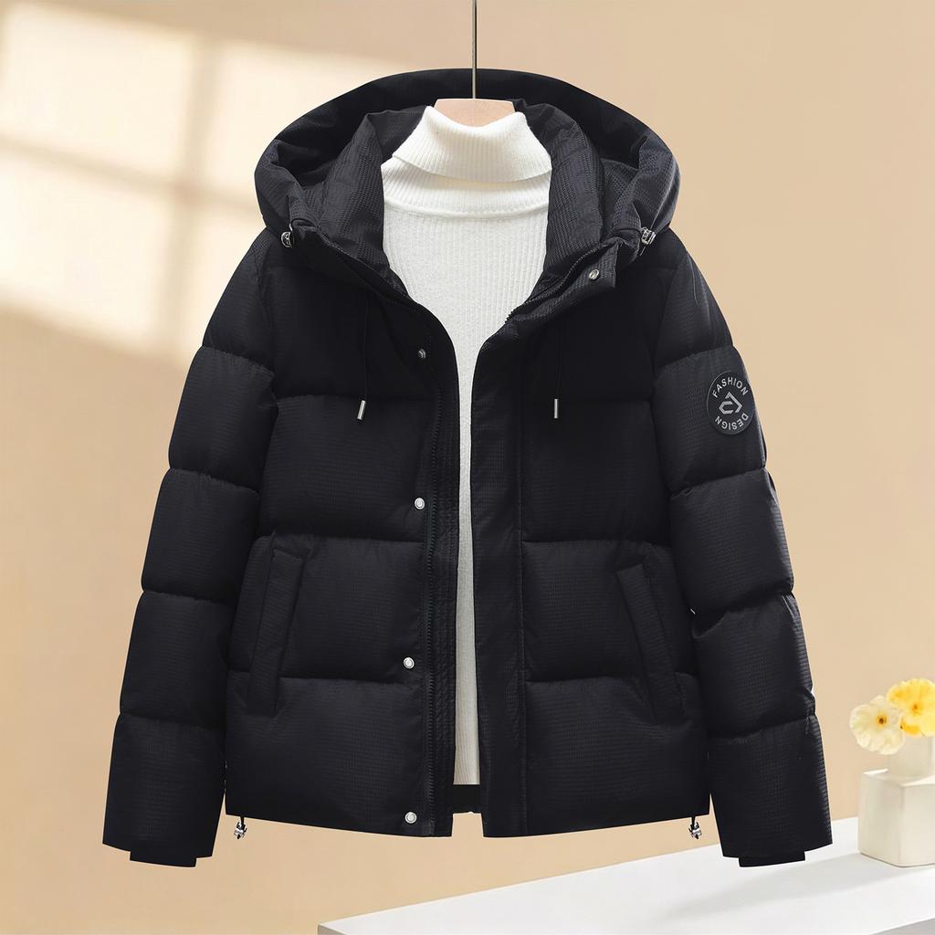 Simple winter padded jacket short women's new design sense small student hooded thickened padded jacket