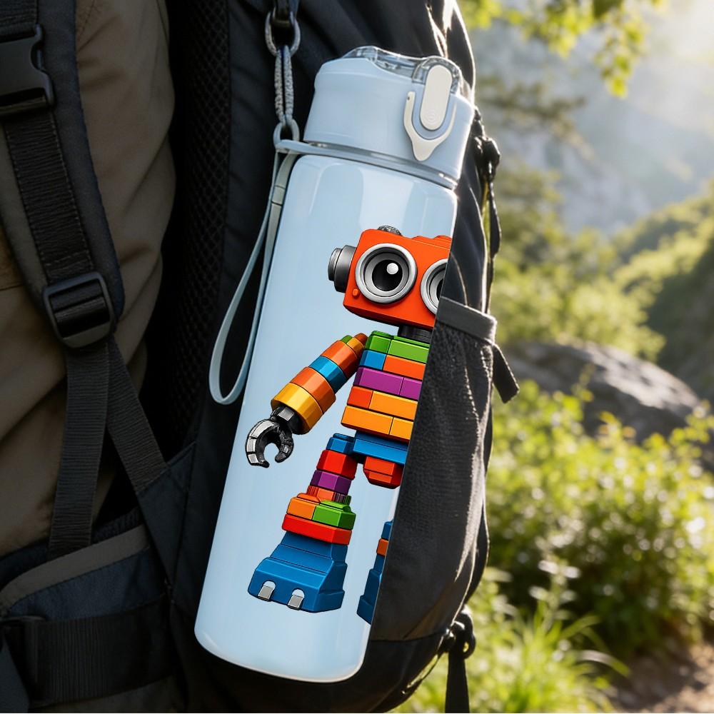 1PC Colorful Robot Toy 750ml Color Plastic Sports Water Bottle Leakproof Flip Straw Lid Suitable for Sports Office Home Use