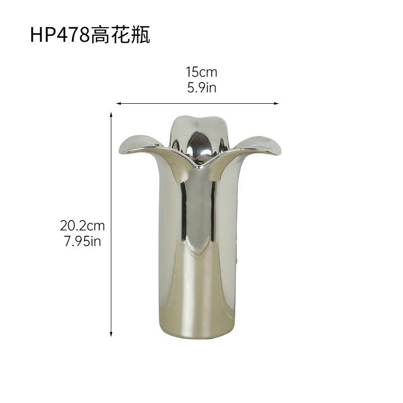 Electroplated Silver Ceramic Vase Irregular Flower Arrangement Ornament Modern High-end Silver Vases Home Decor Vases